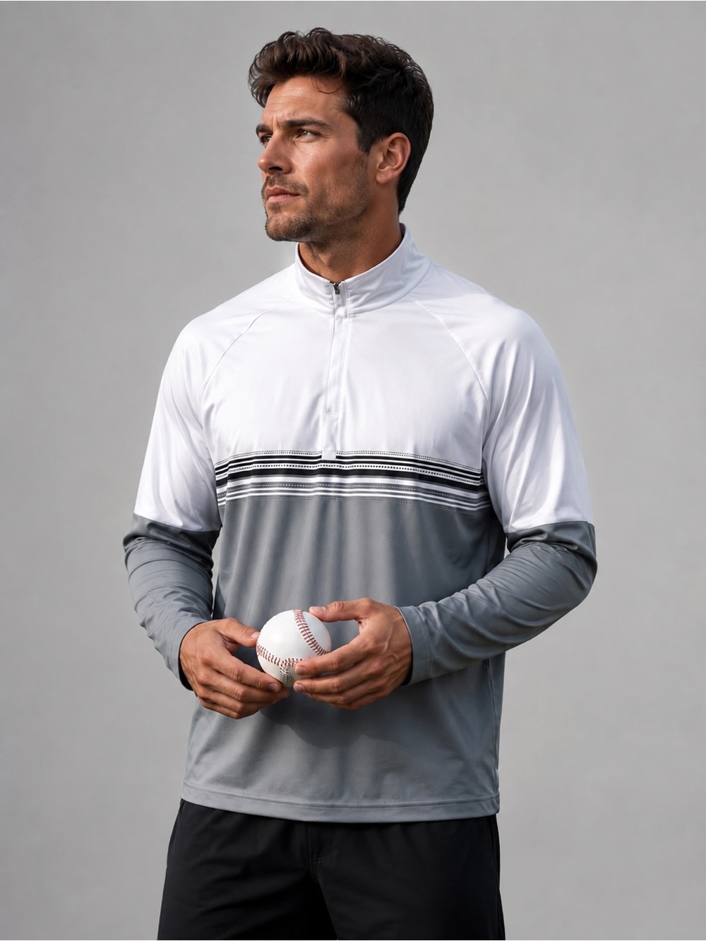 Antigua Men’s M Quarter Zip Golf Pullover Gray White Performance Long Sleeve